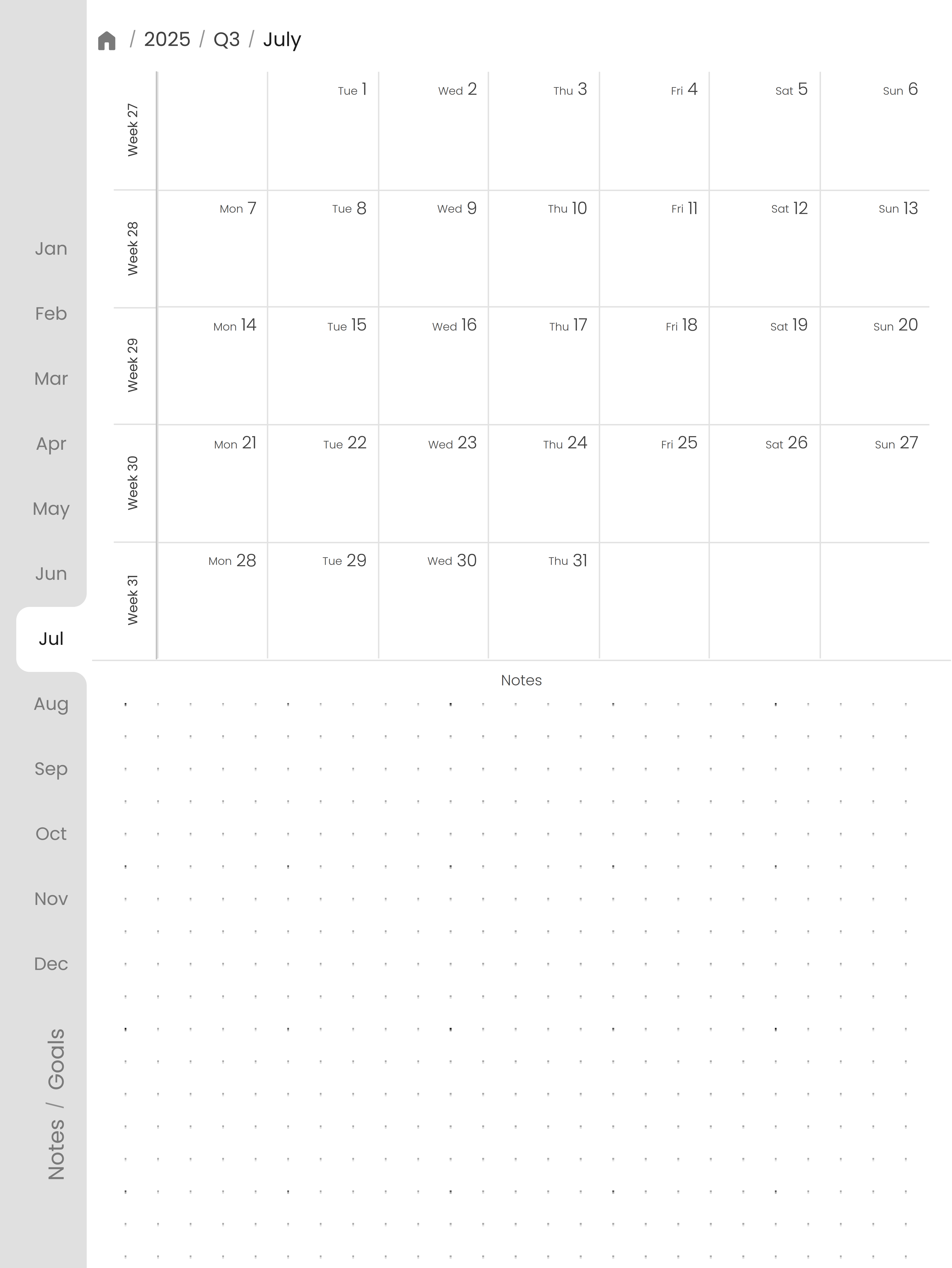 Planner Monthly Page